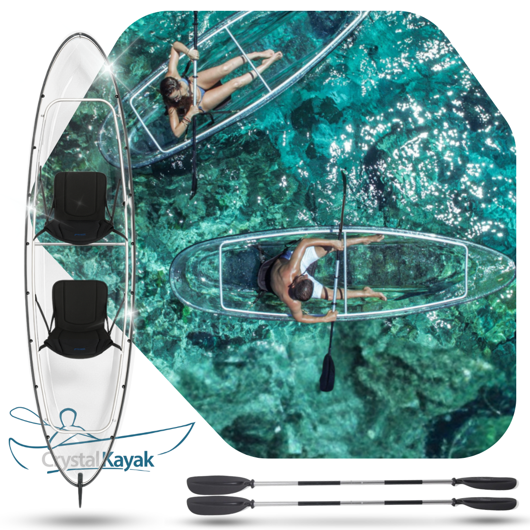 The Original Crystal Kayak® - #1 Rated Fully Transparent Kayak / Canoe for 1-2 People. Includes Seats, Paddles, Hardware & Accessories